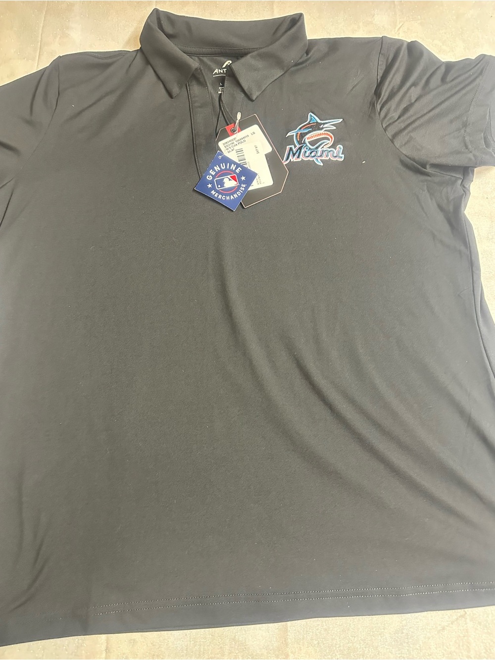 Genuine Merchandise Miami Marlins Black Polo with Embroidered Logo